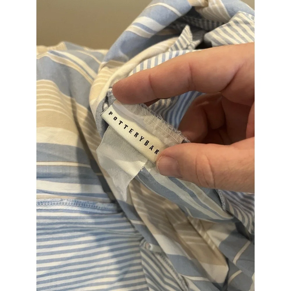 Pottery Barn Striped Full‎ Queen Duvet Cover  Blue Brown Reversible
